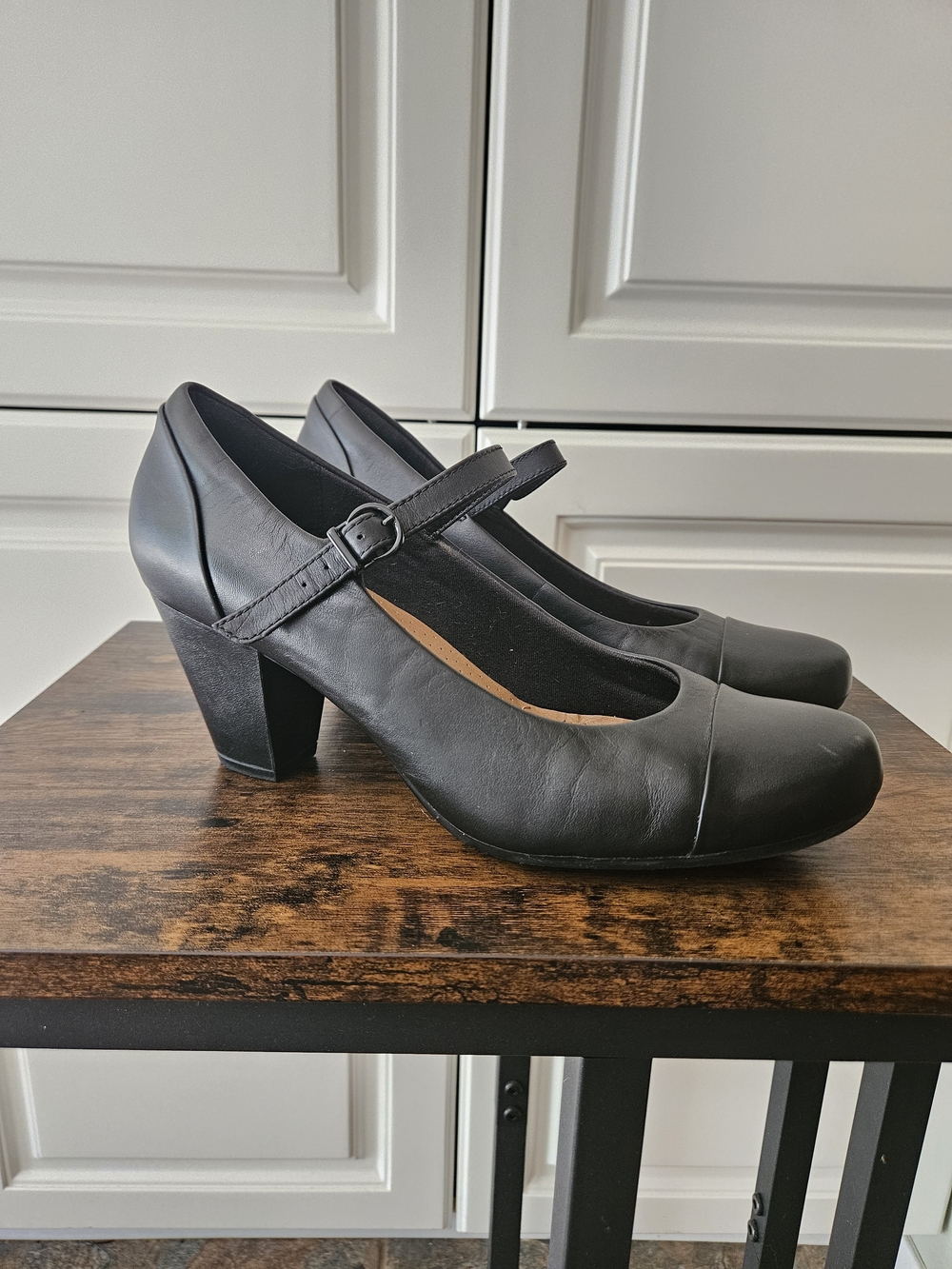 Clarks Garnit Tianna Black Leather Mary Jane Heels Retro Lolita Corpgoth 60s Mod